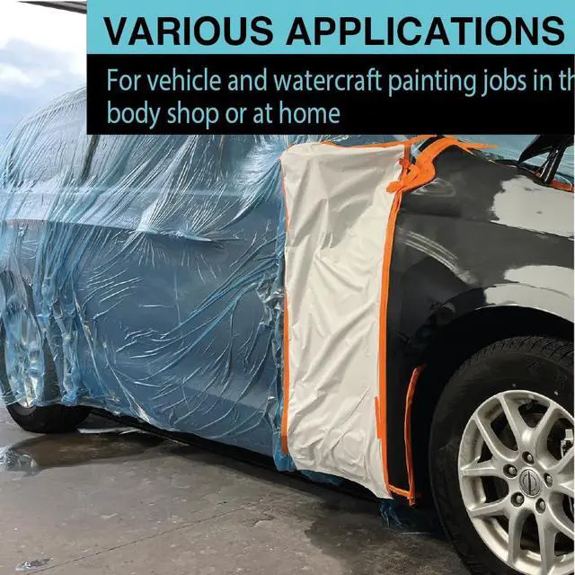 Alt view image 5 of 7 - MAXIFILM 16ft x 350ft Roll of Blue Overspray Paintable Masking Plastic Sheeting -8 Micron, 0.3 Mil, Protective Masking Film Cover, Auto Painting, Cover Cloth Home Walls Furniture (1, 16ft x 350ft)