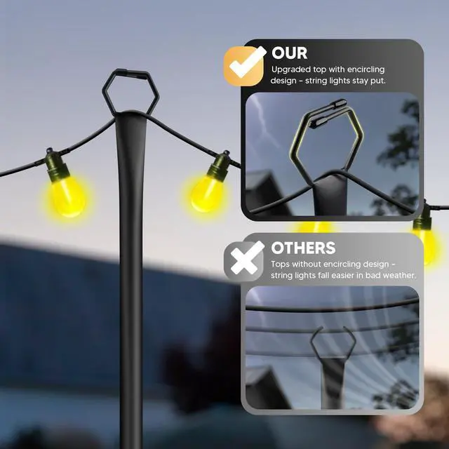 Alt view image 2 of 7 - 4 Pack String Light Poles for Outside, 10Ft Light Poles for Outdoor String Lights, Adjustable Outdoor String Light Poles with Fork,Metal Fence Post for Patio,Backyard,Deck