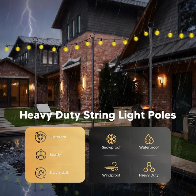 Alt view image 3 of 7 - 4 Pack String Light Poles for Outside, 10Ft Light Poles for Outdoor String Lights, Adjustable Outdoor String Light Poles with Fork,Metal Fence Post for Patio,Backyard,Deck