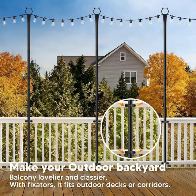 Alt view image 4 of 7 - 4 Pack String Light Poles for Outside, 10Ft Light Poles for Outdoor String Lights, Adjustable Outdoor String Light Poles with Fork,Metal Fence Post for Patio,Backyard,Deck