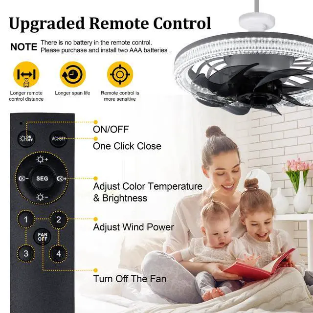 Alt view image 4 of 6 - Socket Ceiling Fan Light,Bulb Socket Fan with Remote,Dimmable E26 Base Ceiling Fans with Lights for Bedroom,Screw in Fan and Light Combo,Mini Small Ceiling Fan with Light,Recessed Light Fan Lamp