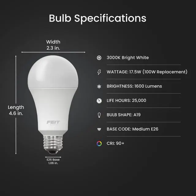 Alt view image 2 of 7 - Enhance A19 LED Light Bulb, 100W Eq, Bright White, 2 Pack