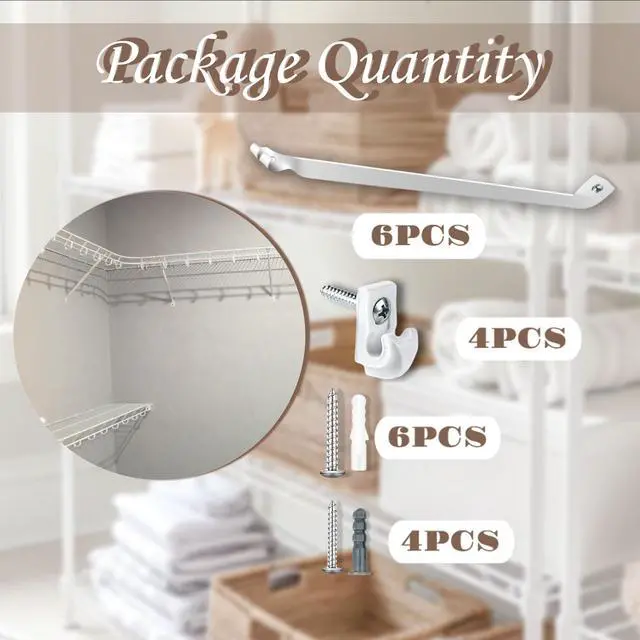 Alt view image 3 of 6 - 6PCS 12 inch Wire Shelf Brackets, Heavy Duty Wire Rack Bracket | Epoxy Steel Brackets for Wire Shelves, Rustproof Steel, Anti-Sag Triangular Support, Easy Install for Closet Garage Laundry