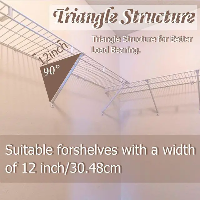 Alt view image 4 of 6 - 6PCS 12 inch Wire Shelf Brackets, Heavy Duty Wire Rack Bracket | Epoxy Steel Brackets for Wire Shelves, Rustproof Steel, Anti-Sag Triangular Support, Easy Install for Closet Garage Laundry