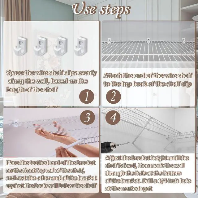 Alt view image 5 of 6 - 6PCS 12 inch Wire Shelf Brackets, Heavy Duty Wire Rack Bracket | Epoxy Steel Brackets for Wire Shelves, Rustproof Steel, Anti-Sag Triangular Support, Easy Install for Closet Garage Laundry