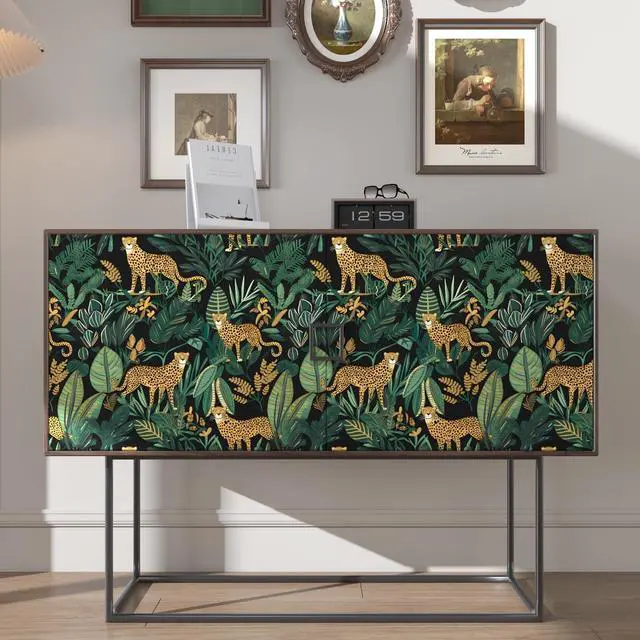 Alt view image 2 of 6 - Black Gold Vintage Leopard Peel and Stick Wallpaper 17.5" x 393" | Waterproof Vinyl Self Adhesive Removable Renter Friendly Floral Contact Paper