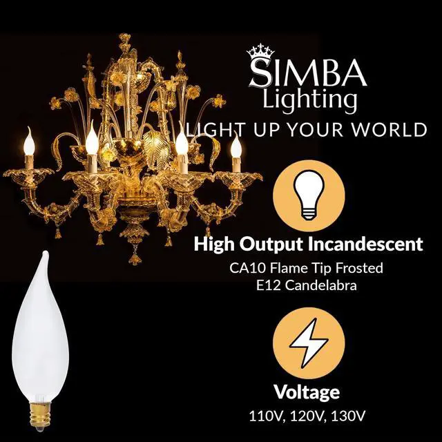 Alt view image 2 of 7 - Candelabra Flame Tip Frosted CA10 40W E12 Base 120V, 12 Pack | Decorative Incandescent Light Bulbs for Chandeliers, Ceiling Fan Lights, Pendants, Wall Sconces, Dimmable, Warm White 2700K
