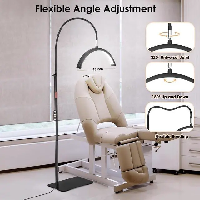 Alt view image 2 of 7 - Half Moon Light for Lash Tech, Flexible Lash Lamp with Phone Holder for Eyelash Nail Art Tattoos Skincare, LED Floor Lamp Esthetician Light with 5 Color Temperatures & Brightness Setting