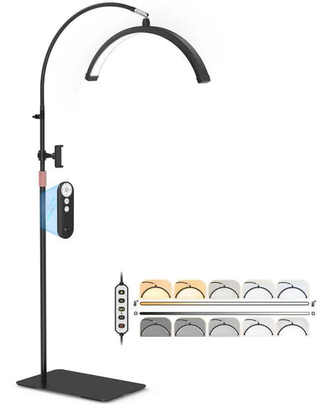 Main image of Half Moon Light for Lash Tech, Flexible Lash Lamp with Phone Holder for Eyelash Nail Art Tattoos Skincare, LED Floor Lamp Esthetician Light with 5 Color Temperatures & Brightness Setting