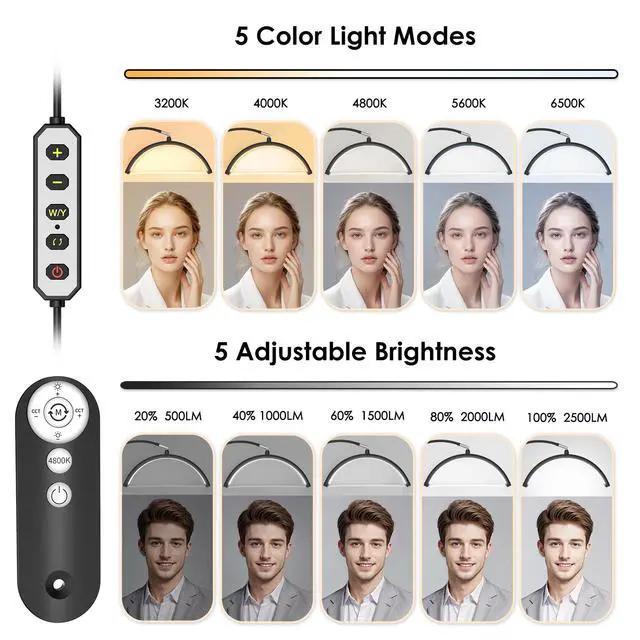 Alt view image 4 of 7 - Half Moon Light for Lash Tech, Flexible Lash Lamp with Phone Holder for Eyelash Nail Art Tattoos Skincare, LED Floor Lamp Esthetician Light with 5 Color Temperatures & Brightness Setting