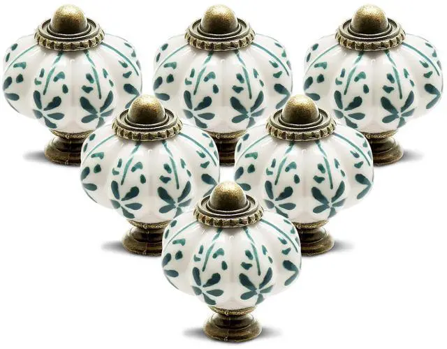 Main image of 12pcs Ivory Pumpkin Knobs, Leaf Pattern Cabinet Knobs | Vintage Ceramic, Dresser Drawer Door Knobs, Drawer Pulls Dresser Handles, Mounting Screws Included