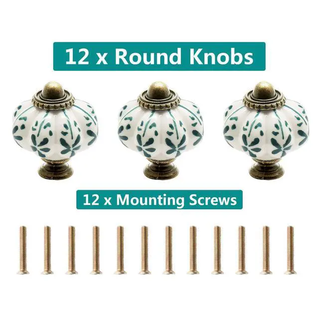 Alt view image 2 of 7 - 12pcs Ivory Pumpkin Knobs, Leaf Pattern Cabinet Knobs | Vintage Ceramic, Dresser Drawer Door Knobs, Drawer Pulls Dresser Handles, Mounting Screws Included