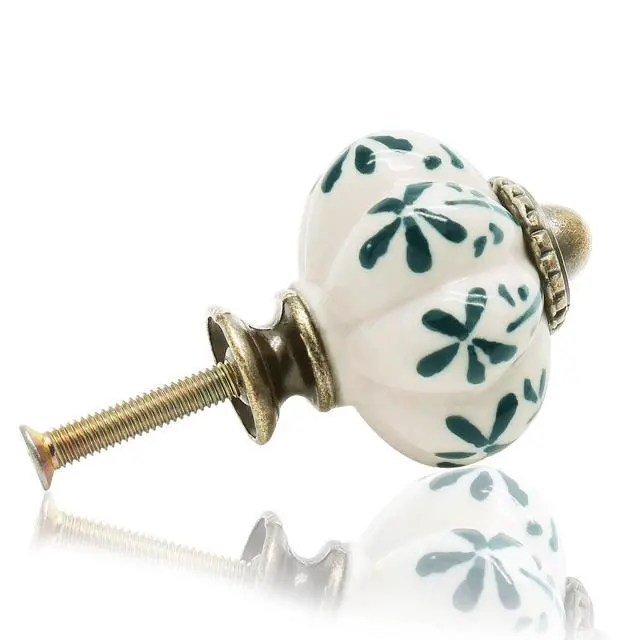 Alt view image 3 of 7 - 12pcs Ivory Pumpkin Knobs, Leaf Pattern Cabinet Knobs | Vintage Ceramic, Dresser Drawer Door Knobs, Drawer Pulls Dresser Handles, Mounting Screws Included