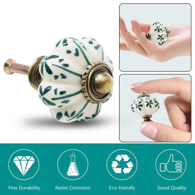 Alt view image 4 of 7 - 12pcs Ivory Pumpkin Knobs, Leaf Pattern Cabinet Knobs | Vintage Ceramic, Dresser Drawer Door Knobs, Drawer Pulls Dresser Handles, Mounting Screws Included