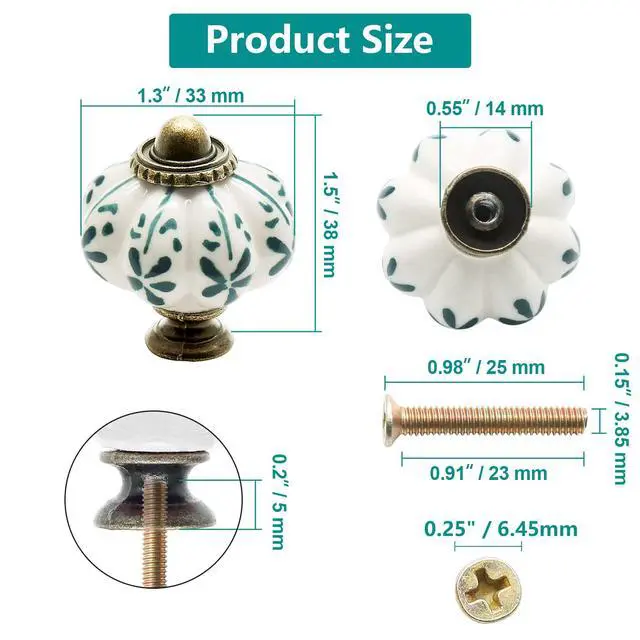 Alt view image 5 of 7 - 12pcs Ivory Pumpkin Knobs, Leaf Pattern Cabinet Knobs | Vintage Ceramic, Dresser Drawer Door Knobs, Drawer Pulls Dresser Handles, Mounting Screws Included