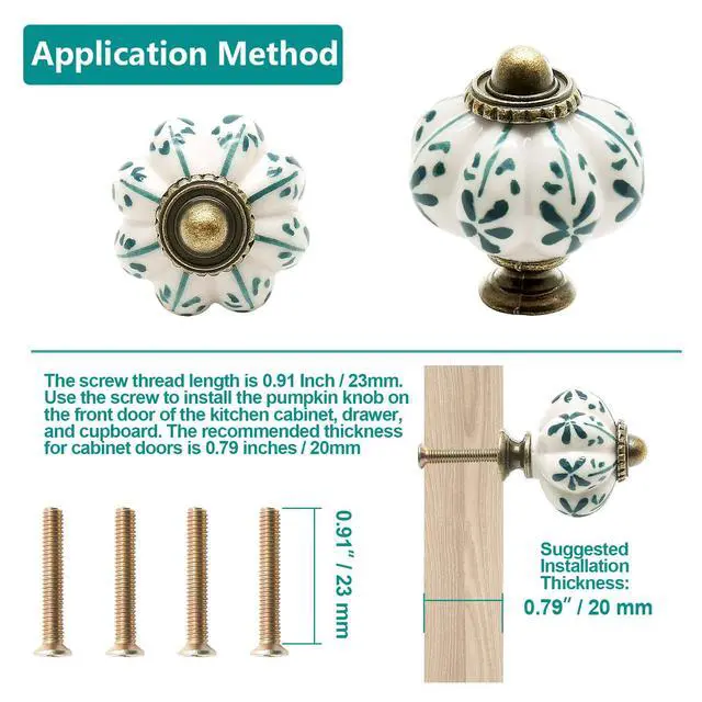 Alt view image 6 of 7 - 12pcs Ivory Pumpkin Knobs, Leaf Pattern Cabinet Knobs | Vintage Ceramic, Dresser Drawer Door Knobs, Drawer Pulls Dresser Handles, Mounting Screws Included