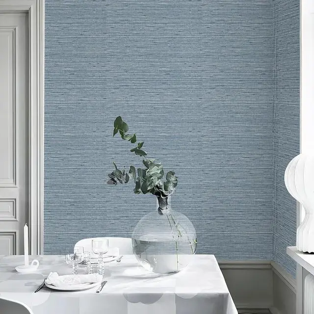 Alt view image 2 of 6 - Grasscloth Peel and Stick Wallpaper 17.3" x 394" Blue Textured Grasscloth Wall Paper Renter Friendly Wallpaper Self Adhesive Removable for Bathroom Bedroom