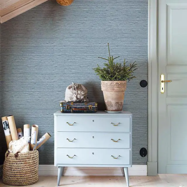 Alt view image 4 of 6 - Grasscloth Peel and Stick Wallpaper 17.3" x 394" Blue Textured Grasscloth Wall Paper Renter Friendly Wallpaper Self Adhesive Removable for Bathroom Bedroom