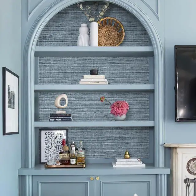 Alt view image 5 of 6 - Grasscloth Peel and Stick Wallpaper 17.3" x 394" Blue Textured Grasscloth Wall Paper Renter Friendly Wallpaper Self Adhesive Removable for Bathroom Bedroom
