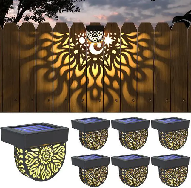 Main image of Solar Fence Lights 6 Pack Solar Deck Lights Waterproof LED Solar Powered Step Light Wall Lights Outdoor Decorations Warm Yellow Light Decorative Lighting for Garden (Black)