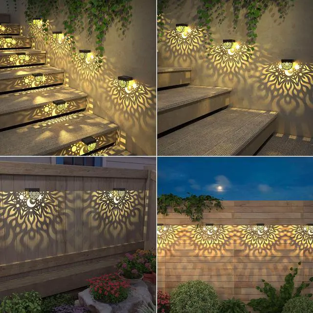 Alt view image 6 of 7 - Solar Fence Lights 6 Pack Solar Deck Lights Waterproof LED Solar Powered Step Light Wall Lights Outdoor Decorations Warm Yellow Light Decorative Lighting for Garden (Black)