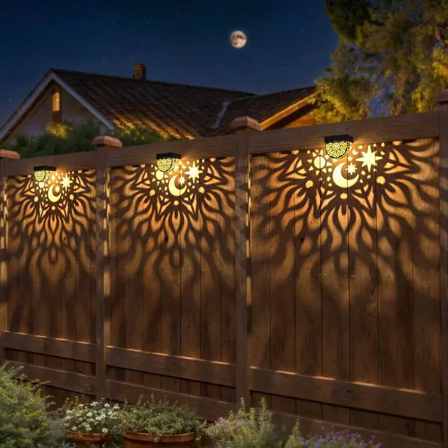 Alt view image 4 of 7 - Solar Fence Lights 6 Pack Solar Deck Lights Waterproof LED Solar Powered Step Light Wall Lights Outdoor Decorations Warm Yellow Light Decorative Lighting for Garden (Black)
