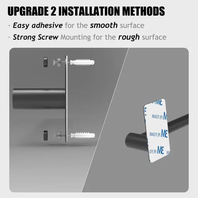 Alt view image 5 of 6 - Towel Bar, Adhesive or Drill Wall Mount, Matte Black, 1 Pack | Adjustable 14.4 to 25.2 Inch, 304 Stainless Steel Hand Towel Holder, Square Base Towel Racks for Bathroom, Kitchen Use