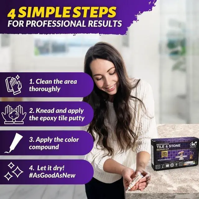 Alt view image 5 of 7 - Tile & Stone Repair Kit | Fix Cracks, Chips, and Scratches on Bathtubs, Tile and Stone Floors, Walls, and Counters | Easy Application with Kneadable Putty
