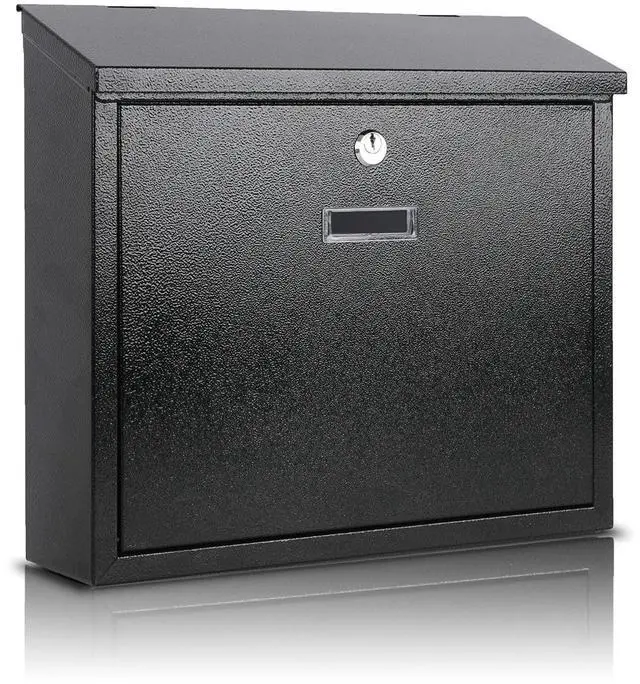 Main image of Mail Boxes with Key Lock,Locking Mailbox Wall Mounted,Security Mailbox with Lock and Key,Large Capacity,Steel Cover Metal Postbox for House,14.2X 4X 12.6 Inch, Black