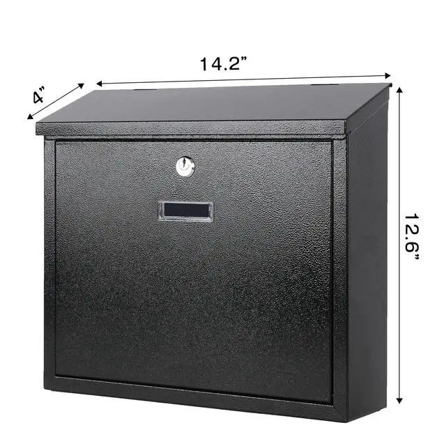 Alt view image 2 of 7 - Mail Boxes with Key Lock,Locking Mailbox Wall Mounted,Security Mailbox with Lock and Key,Large Capacity,Steel Cover Metal Postbox for House,14.2X 4X 12.6 Inch, Black