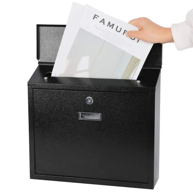 Alt view image 4 of 7 - Mail Boxes with Key Lock,Locking Mailbox Wall Mounted,Security Mailbox with Lock and Key,Large Capacity,Steel Cover Metal Postbox for House,14.2X 4X 12.6 Inch, Black