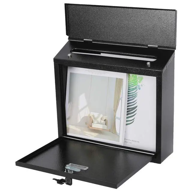 Alt view image 5 of 7 - Mail Boxes with Key Lock,Locking Mailbox Wall Mounted,Security Mailbox with Lock and Key,Large Capacity,Steel Cover Metal Postbox for House,14.2X 4X 12.6 Inch, Black