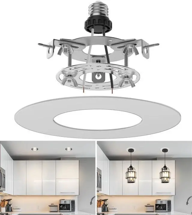 Main image of Recessed Can Light Conversion Kit for 5" and 6" Ceiling Fixtures - Pendant/Hanging Light Upgrade, Compatible with Ceiling Fans, Includes 7¾" Flat Steel Medallion, White Finish