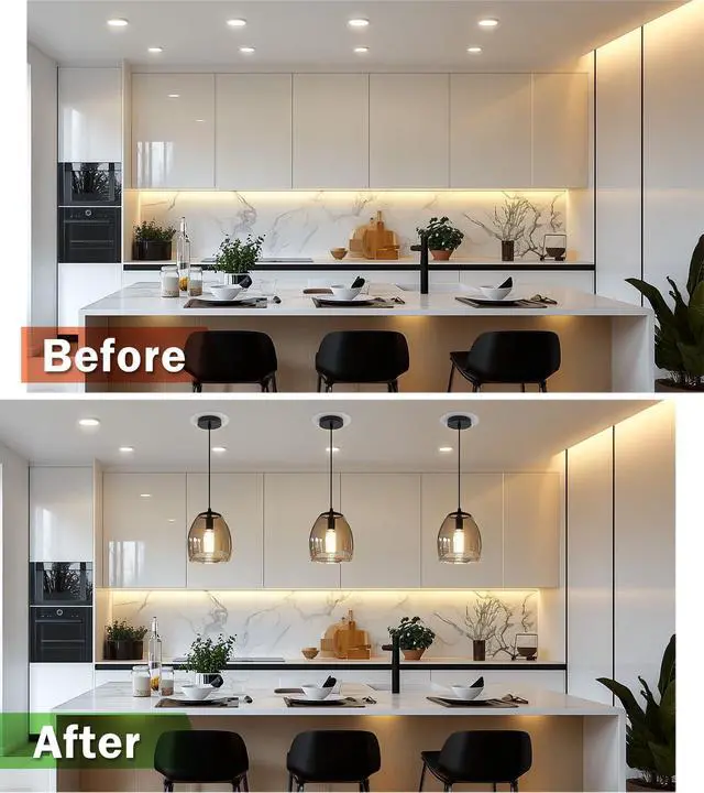 Alt view image 4 of 6 - Recessed Can Light Conversion Kit for 5" and 6" Ceiling Fixtures - Pendant/Hanging Light Upgrade, Compatible with Ceiling Fans, Includes 7¾" Flat Steel Medallion, White Finish