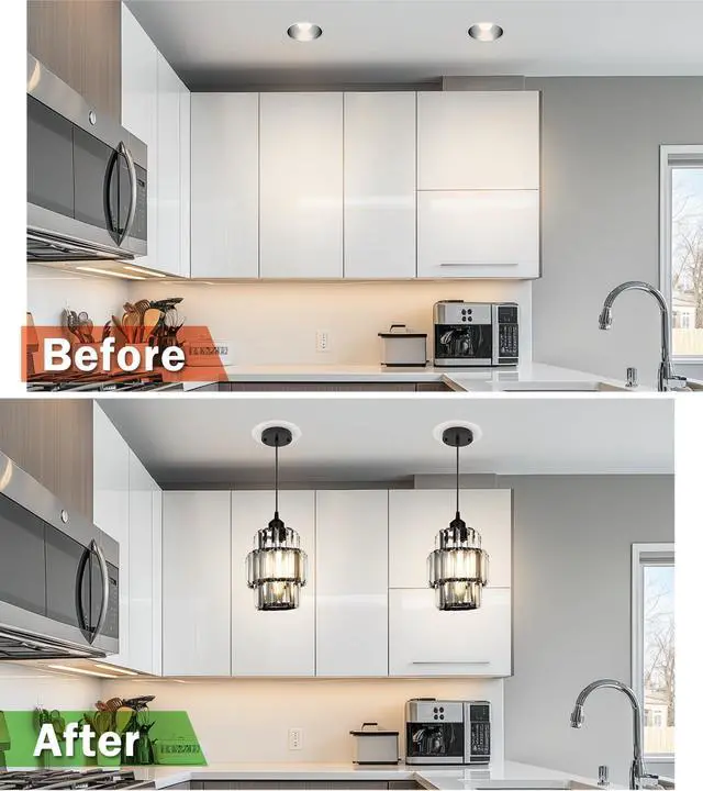 Alt view image 5 of 6 - Recessed Can Light Conversion Kit for 5" and 6" Ceiling Fixtures - Pendant/Hanging Light Upgrade, Compatible with Ceiling Fans, Includes 7¾" Flat Steel Medallion, White Finish