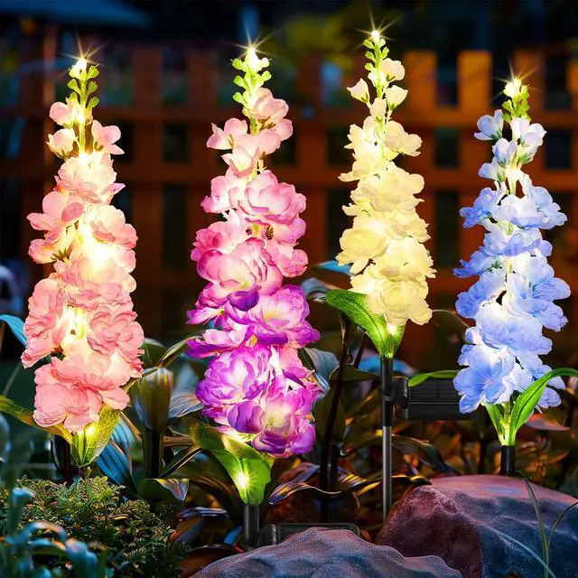Main image of Solar Lights Outdoor Garden Decor, 4 Pack Upgraded Delphinium Solar Garden Lights with 36 LEDs, Vivid Flowers Outdoor Waterproof for Landscape Patio Yard Decor