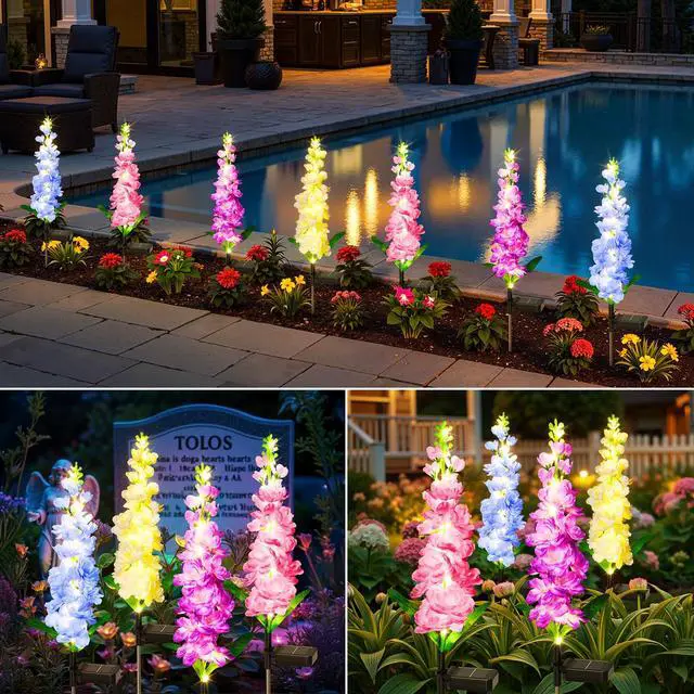 Alt view image 5 of 7 - Solar Lights Outdoor Garden Decor, 4 Pack Upgraded Delphinium Solar Garden Lights with 36 LEDs, Vivid Flowers Outdoor Waterproof for Landscape Patio Yard Decor
