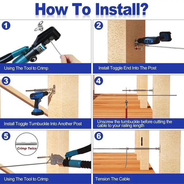 Alt view image 5 of 7 - 10 Pair 1/8" Black Cable Railing Kit Swage Toggle Turnbuckle Hardware | Adjustable Angle T316 Stainless Steel Cable Railing Kits for 2"x2", 4"x4" Wood Posts, Black Deck Railing Kit for Stairs