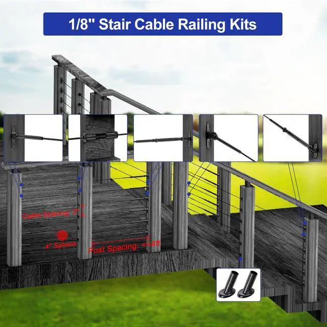 Alt view image 6 of 7 - 10 Pair 1/8" Black Cable Railing Kit Swage Toggle Turnbuckle Hardware | Adjustable Angle T316 Stainless Steel Cable Railing Kits for 2"x2", 4"x4" Wood Posts, Black Deck Railing Kit for Stairs