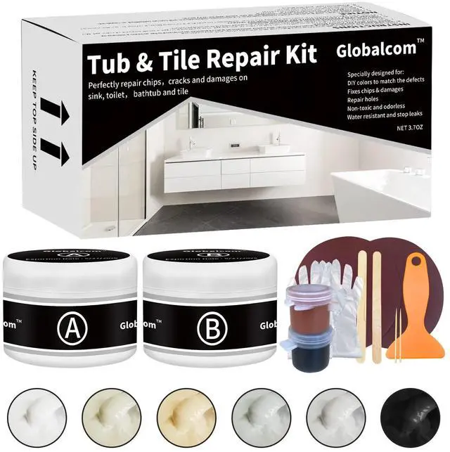 Main image of Tub and Fiberglass Shower Repair Kit, Porcelain Repair Kit (Color Match) | Porcelain Sink and Acrylic Bathtub Repair Kit White for Cracks Chips Dents holes Almond/Biscuit/Bone 3.7oz