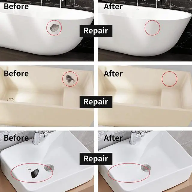 Alt view image 2 of 5 - Tub and Fiberglass Shower Repair Kit, Porcelain Repair Kit (Color Match) | Porcelain Sink and Acrylic Bathtub Repair Kit White for Cracks Chips Dents holes Almond/Biscuit/Bone 3.7oz