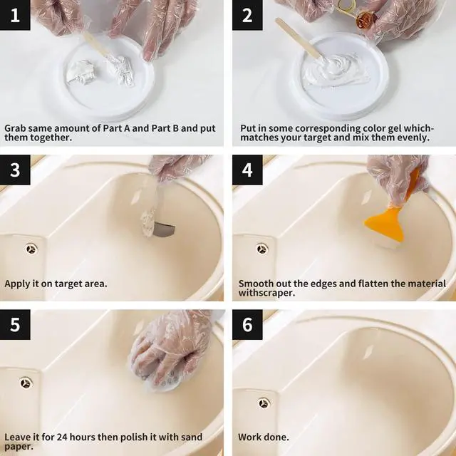 Alt view image 3 of 5 - Tub and Fiberglass Shower Repair Kit, Porcelain Repair Kit (Color Match) | Porcelain Sink and Acrylic Bathtub Repair Kit White for Cracks Chips Dents holes Almond/Biscuit/Bone 3.7oz