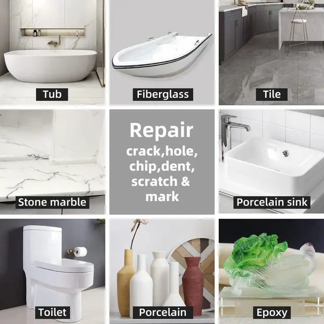 Alt view image 5 of 5 - Tub and Fiberglass Shower Repair Kit, Porcelain Repair Kit (Color Match) | Porcelain Sink and Acrylic Bathtub Repair Kit White for Cracks Chips Dents holes Almond/Biscuit/Bone 3.7oz