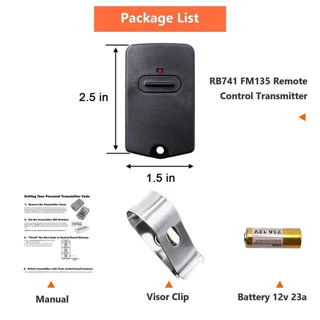 Alt view image 4 of 6 - RB741 for Mighty Mule Gate Opener Remote, 318MHZ (3 Pack) | 9 Dip FM135 Gate Transmitter for MM371W MM572W etc. Compatible with GTO Gate Clicker Garage Door Entry Controller