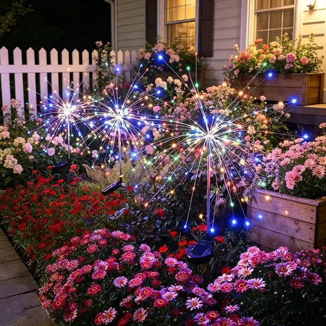 Alt view image 5 of 7 - Solar Garden Lights Outdoor,Waterproof Garden, 2PC 200 LED Twinkling Firework Lights Decorative with 8 Modes,Decor for Yard Patio Pathway Lawn for Yard Outside Fairy Decorative