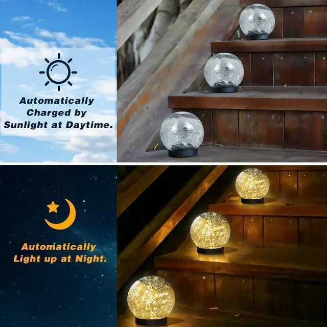 Alt view image 3 of 7 - Solar Garden Lights Outdoor Waterproof, Landscape Garden Decor | 6 Pack, Auto On/Off Cracked Glass Ball Light, Warm White Solar Globe Lights for Pathway/Patio/Lawn/Yard & Gardening Gift