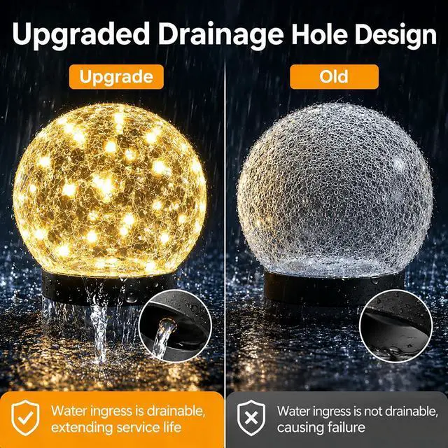 Alt view image 2 of 7 - Solar Garden Lights Outdoor Waterproof, Landscape Garden Decor | 6 Pack, Auto On/Off Cracked Glass Ball Light, Warm White Solar Globe Lights for Pathway/Patio/Lawn/Yard & Gardening Gift