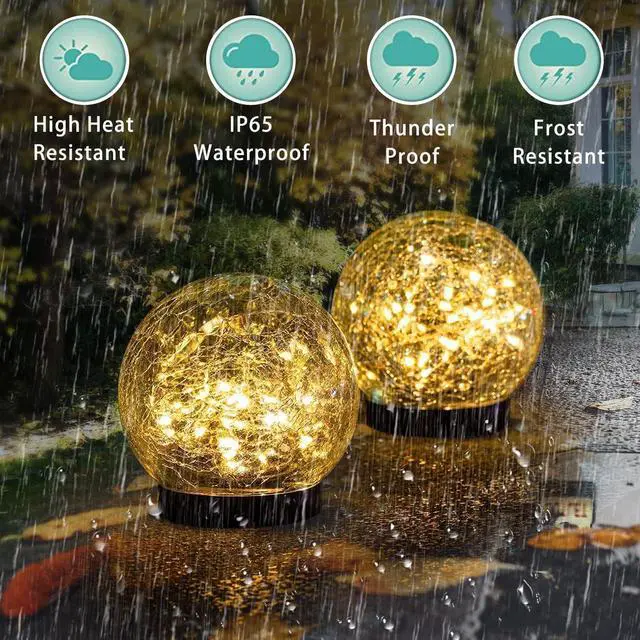 Alt view image 5 of 7 - Solar Garden Lights Outdoor Waterproof, Landscape Garden Decor | 6 Pack, Auto On/Off Cracked Glass Ball Light, Warm White Solar Globe Lights for Pathway/Patio/Lawn/Yard & Gardening Gift