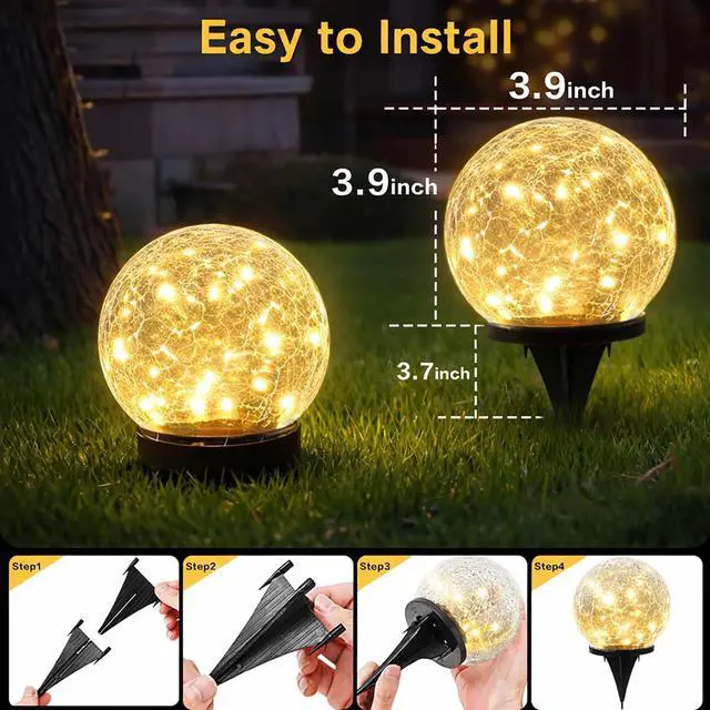 Alt view image 6 of 7 - Solar Garden Lights Outdoor Waterproof, Landscape Garden Decor | 6 Pack, Auto On/Off Cracked Glass Ball Light, Warm White Solar Globe Lights for Pathway/Patio/Lawn/Yard & Gardening Gift