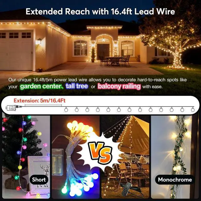 Alt view image 3 of 7 - 49.2ft Globe String Lights with Remote for Indoor Bedroom Warm White | 100 LED Fairy Lights with Timer, 8 Modes, 16ft Extended Lead, Linkable for Bedroom,Dorm,Classroom,Christmas,Indoor Decor